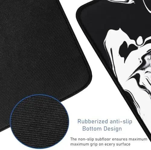 Large Extended Gaming Mouse Pad with Stitched Edges, 47.3 X 23.6 in Desk Pad Durable Non-Slip Natural Rubber Base, Waterproof Computer Keyboard Mat for Esports Pros, Gamer, Desktop, Black White - 3