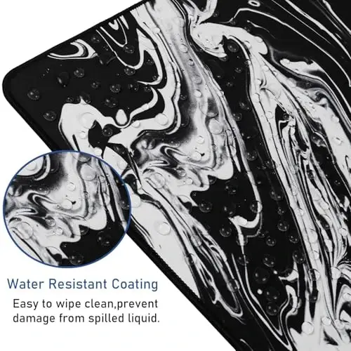 Large Extended Gaming Mouse Pad with Stitched Edges, 47.3 X 23.6 in Desk Pad Durable Non-Slip Natural Rubber Base, Waterproof Computer Keyboard Mat for Esports Pros, Gamer, Desktop, Black White - 4