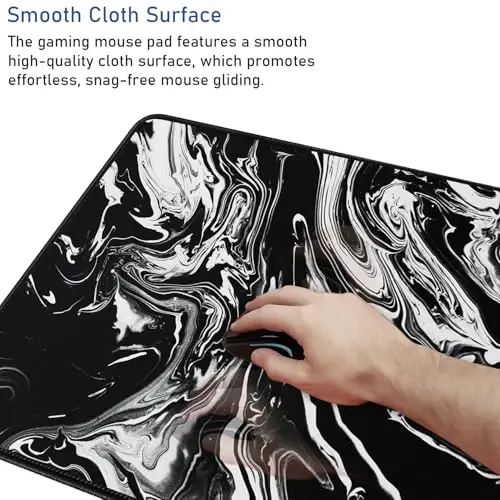 Large Extended Gaming Mouse Pad with Stitched Edges, 47.3 X 23.6 in Desk Pad Durable Non-Slip Natural Rubber Base, Waterproof Computer Keyboard Mat for Esports Pros, Gamer, Desktop, Black White - 5