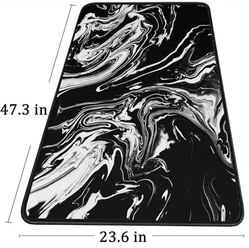 Large Extended Gaming Mouse Pad with Stitched Edges, 47.3 X 23.6 in Desk Pad Durable Non-Slip Natural Rubber Base, Waterproof Computer Keyboard Mat for Esports Pros, Gamer, Desktop, Black White - 6
