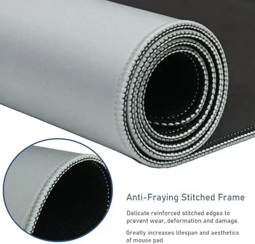 Large Extended Gaming Mouse Pad with Stitched Edges, 47.3 X 23.6 in Desk Pad Durable Non-Slip Natural Rubber Base, Waterproof Computer Keyboard Mat for Esports Pros, Gamer, Desktop, Grey - 2