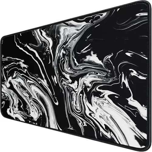 Large Extended Gaming Mouse Pad with Stitched Edges, Durable Non-Slip Natural Rubber Base, Waterproof Computer Keyboard Pad Mat for Esports Pros/Gamer/Desktop/Office/Home - Black White - HSMIENK