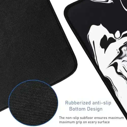 Large Extended Gaming Mouse Pad with Stitched Edges, Durable Non-Slip Natural Rubber Base, Waterproof Computer Keyboard Pad Mat for Esports Pros/Gamer/Desktop/Office/Home - Black White - 3
