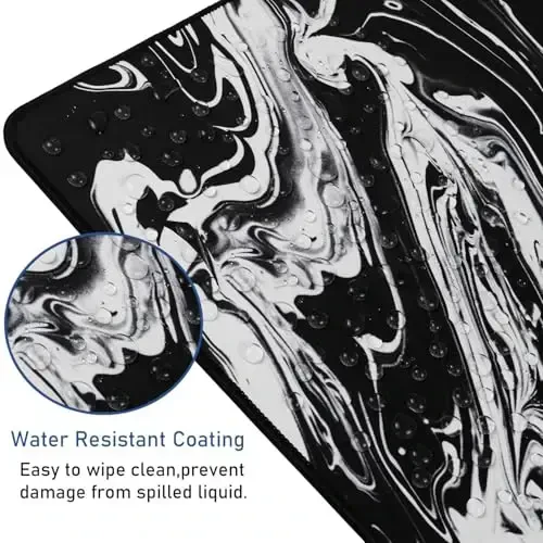 Large Extended Gaming Mouse Pad with Stitched Edges, Durable Non-Slip Natural Rubber Base, Waterproof Computer Keyboard Pad Mat for Esports Pros/Gamer/Desktop/Office/Home - Black White - 4