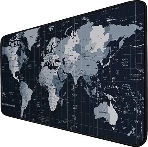Large Extended Gaming Mouse Pad with Stitched Edges,(35.4X15.7In) Durable Non-Slip Natural Rubber Base, Waterproof Computer Keyboard Pad Mat for Esports Pros/Gamer/Desktop/Office/Home, Map - HSMIENK