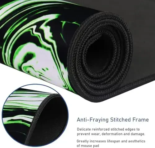 Large Extended Mouse Pad with Stitched Edges, Durable Non-Slip Natural Rubber Base, Waterproof Computer Keyboard Pad Mat for Esports Pros/Gamer/Desktop/Office/Home - Marble Green - 2