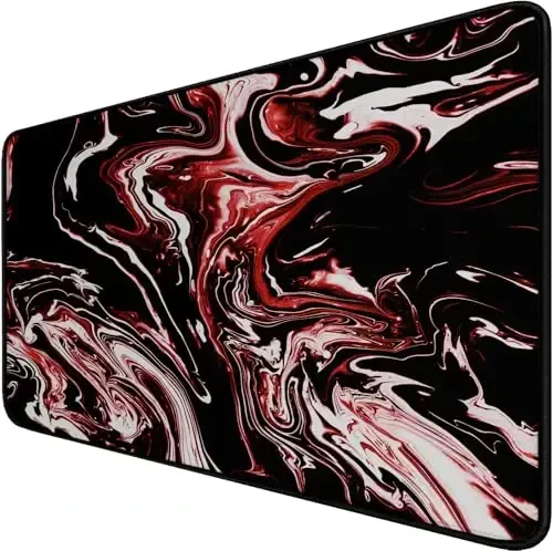 Large Extended Mouse Pad with Stitched Edges, Durable Non-Slip Natural Rubber Base, Waterproof Computer Keyboard Pad Mat for Esports Pros/Gamer/Desktop/Office/Home - Marble Red - 1