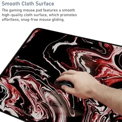 Large Extended Mouse Pad with Stitched Edges, Durable Non-Slip Natural Rubber Base, Waterproof Computer Keyboard Pad Mat for Esports Pros/Gamer/Desktop/Office/Home - Marble Red - 5