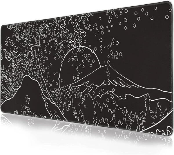 Large gaming mouse pad, non-slip rubber base, stitched edges, black and white, 47.3x23.6 in. - HEQIANCO