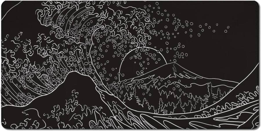 Large gaming mouse pad, non-slip rubber base, stitched edges, black and white, 47.3x23.6 in. - 6