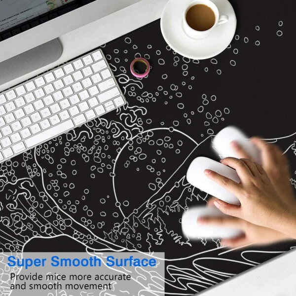 Large gaming mouse pad, non-slip rubber base, stitched edges, black and white, 47.3x23.6 in. - 4