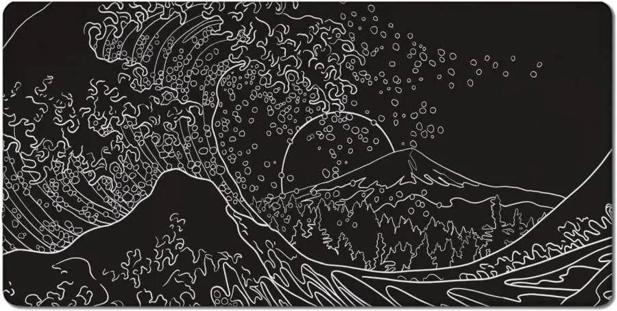 Large gaming mouse pad, non-slip rubber base, stitched edges, black and white, 47.3x23.6 in. - 6