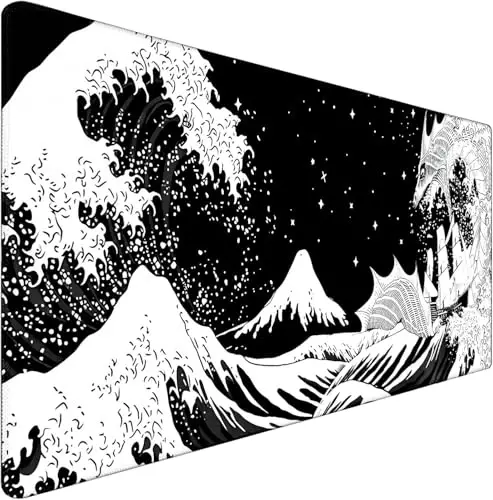 Large Gaming Mouse Pad, Waterproof Extra Large Big Mouse Pad with Stitched Edge, XXXL Non-Slip Black Computer Long Mousepad for Gamer, Office & Home, Black White Dragon - 1