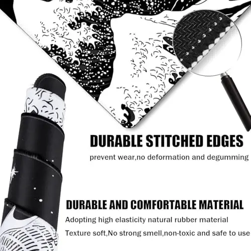 Large Gaming Mouse Pad, Waterproof Extra Large Big Mouse Pad with Stitched Edge, XXXL Non-Slip Black Computer Long Mousepad for Gamer, Office & Home, Black White Dragon - 2