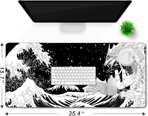Large Gaming Mouse Pad, Waterproof Extra Large Big Mouse Pad with Stitched Edge, XXXL Non-Slip Black Computer Long Mousepad for Gamer, Office & Home, Black White Dragon - 6
