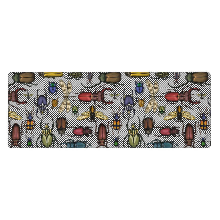 Large gaming mouse pad with bright insects pattern. Non-slip rubber base, stitched edges, thin pad (11.8x31.5 inch). - 10