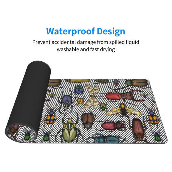 Large gaming mouse pad with bright insects pattern. Non-slip rubber base, stitched edges, thin pad (11.8x31.5 inch). - 14