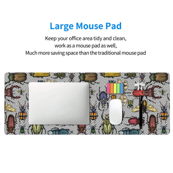 Large gaming mouse pad with bright insects pattern. Non-slip rubber base, stitched edges, thin pad (11.8x31.5 inch). - 17