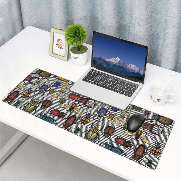 Large gaming mouse pad with bright insects pattern. Non-slip rubber base, stitched edges, thin pad (11.8x31.5 inch). - 18