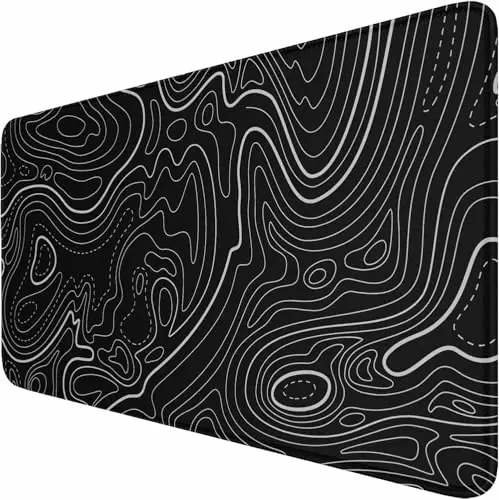 Large Gaming Mouse Pad with Stitched Edges, (31.5X15.7In) Durable Non-Slip Natural Rubber Base, Waterproof Computer Keyboard Pad Mat for Esports Pros, Gamer, Desktop, Office, Home, Terrain Black 