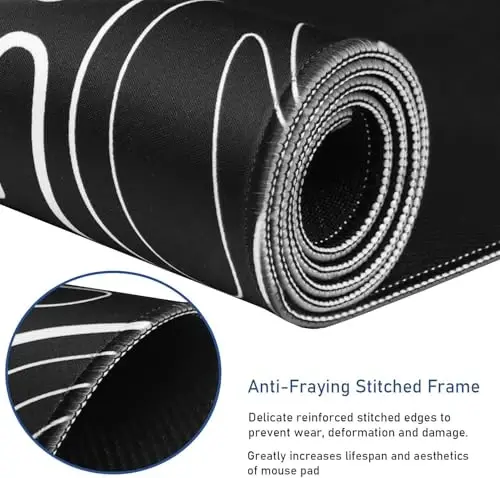 Large Gaming Mouse Pad with Stitched Edges, (31.5X15.7In) Durable Non-Slip Natural Rubber Base, Waterproof Computer Keyboard Pad Mat for Esports Pros, Gamer, Desktop, Office, Home, Terrain Black - 2