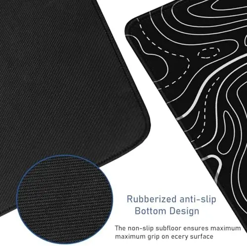 Large Gaming Mouse Pad with Stitched Edges, (31.5X15.7In) Durable Non-Slip Natural Rubber Base, Waterproof Computer Keyboard Pad Mat for Esports Pros, Gamer, Desktop, Office, Home, Terrain Black - 3