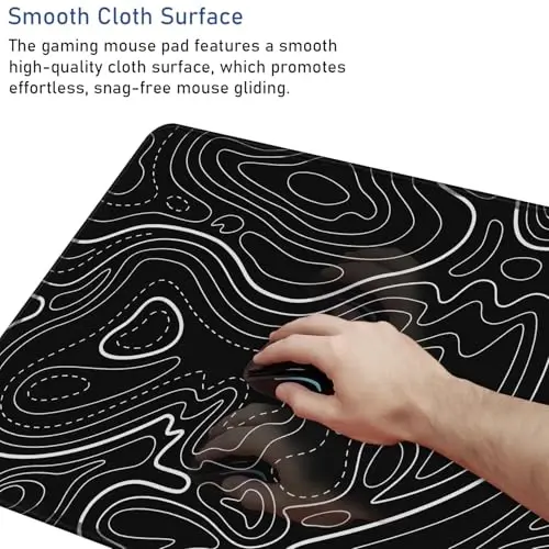 Large Gaming Mouse Pad with Stitched Edges, (31.5X15.7In) Durable Non-Slip Natural Rubber Base, Waterproof Computer Keyboard Pad Mat for Esports Pros, Gamer, Desktop, Office, Home, Terrain Black - 5