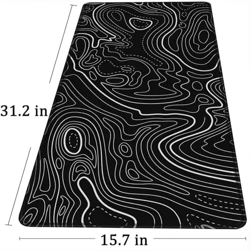 Large Gaming Mouse Pad with Stitched Edges, (31.5X15.7In) Durable Non-Slip Natural Rubber Base, Waterproof Computer Keyboard Pad Mat for Esports Pros, Gamer, Desktop, Office, Home, Terrain Black - 6