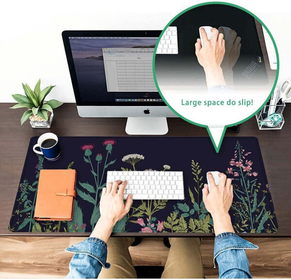 Large Mouse Pad 31.4 x 15.7inches 3mm XXL Extended Gaming Mouse Pad Mat with Non-Slip Base Stitched Mousepad for Computer, Office, Keyboard and Laptop - Wild Flowers，Waterproof Desk Mat - 10