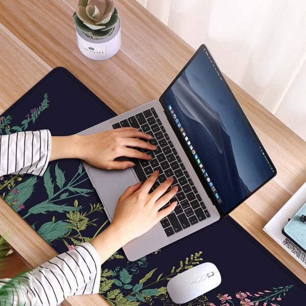 Large Mouse Pad 31.4 x 15.7inches 3mm XXL Extended Gaming Mouse Pad Mat with Non-Slip Base Stitched Mousepad for Computer, Office, Keyboard and Laptop - Wild Flowers，Waterproof Desk Mat - 11