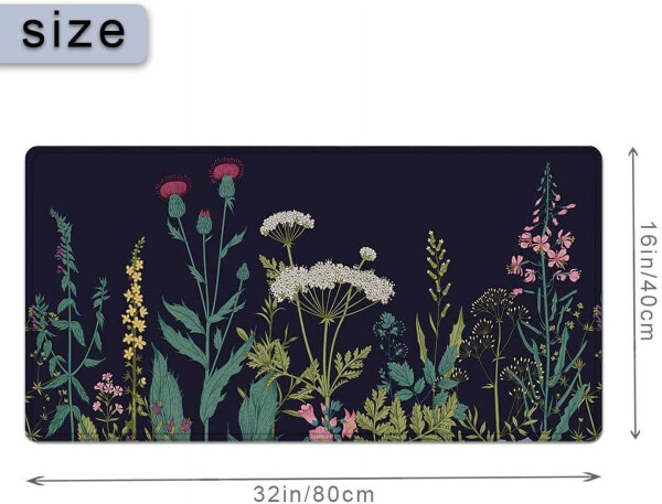 Large Mouse Pad 31.4 x 15.7inches 3mm XXL Extended Gaming Mouse Pad Mat with Non-Slip Base Stitched Mousepad for Computer, Office, Keyboard and Laptop - Wild Flowers，Waterproof Desk Mat - 1