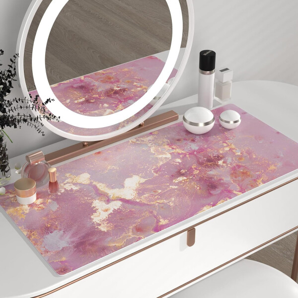 Large Mouse Pad, Cute Pink Desk Mat for Desktop, Women Girls PU Leather Waterproof Gaming, Rose Gold Marble Computer PC Laptop Protector Writing Pads for School Office Home 31.5