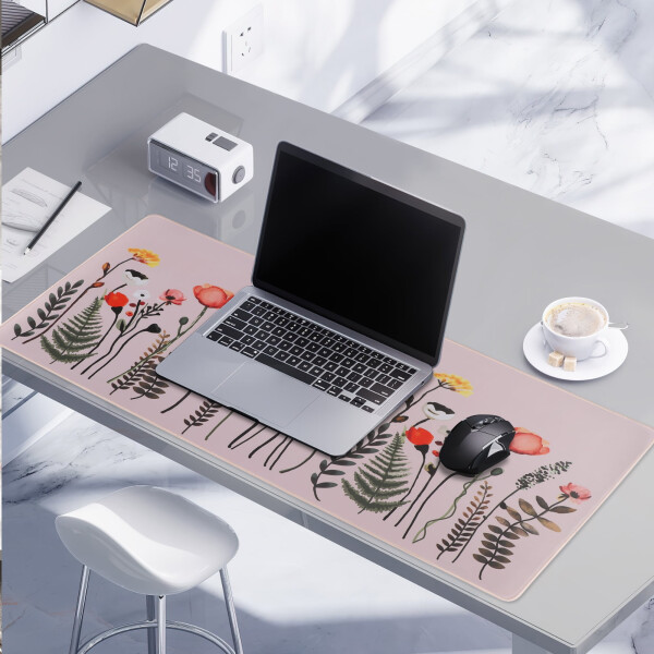 Large Mouse Pad, Gray Flower Pattern Desk Pad with Stitched Edge, Non-Slip Laptop Computer Keyboard Mouse Mat for Office & Home, 31.1x15.75 - 12