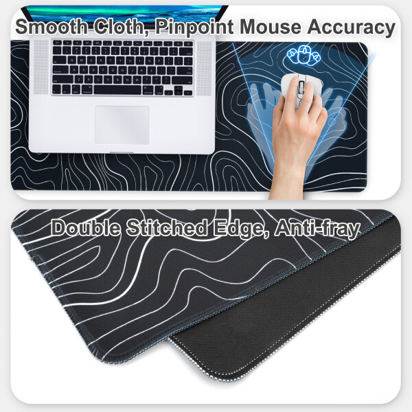 Large Mouse Pad Mat (31.5x11.8in), TSV Extended Gaming Mousepad Background Topographic Map Desk Pad for Laptop Computer - 10