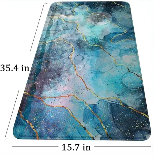 Large Mouse Pad with Stitched Edges, (35.4X15.7In) Durable Non-Slip Natural Rubber Base, Waterproof Computer Keyboard Pad Mat for Esports Pros/Gamer/Desktop/Office/Home, MarbleBlue - 6