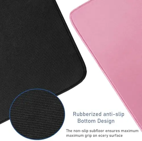 Large Mouse Pad with Stitched Edges, Durable Non-Slip Natural Rubber Base, Waterproof Computer Keyboard Pad Mat for Esports Pros/Gamer/Desktop/Office/Home - Pink - 3