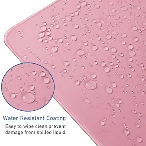 Large Mouse Pad with Stitched Edges, Durable Non-Slip Natural Rubber Base, Waterproof Computer Keyboard Pad Mat for Esports Pros/Gamer/Desktop/Office/Home - Pink - 4