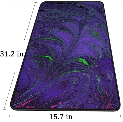 Large Mouse Pad with Stitched Edges, Durable Non-Slip Natural Rubber Base, Waterproof Computer Keyboard Pad Mat for Esports Pros/Gamer/Desktop/Office/Home - Purple Green - 6