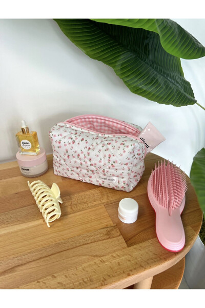 Large Pink Crispy Flower Makeup Bag - 7