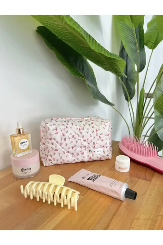 Large Pink Crispy Flower Makeup Bag - 2