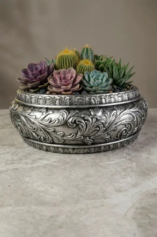 Large Planter Pot Flower Pot Large Size Planter Living Room Planter Model 5 Silver Antique Planter - EVENE