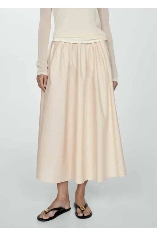 Large Pleated Midi Skirt-Beige - MANGO WOMAN