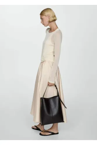 Large Pleated Midi Skirt-Beige - MANGO WOMAN (1)