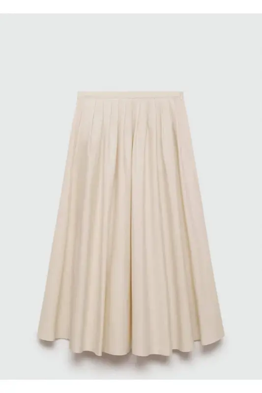 Large Pleated Midi Skirt-Beige - 3