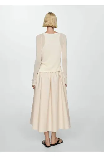 Large Pleated Midi Skirt-Beige - 4