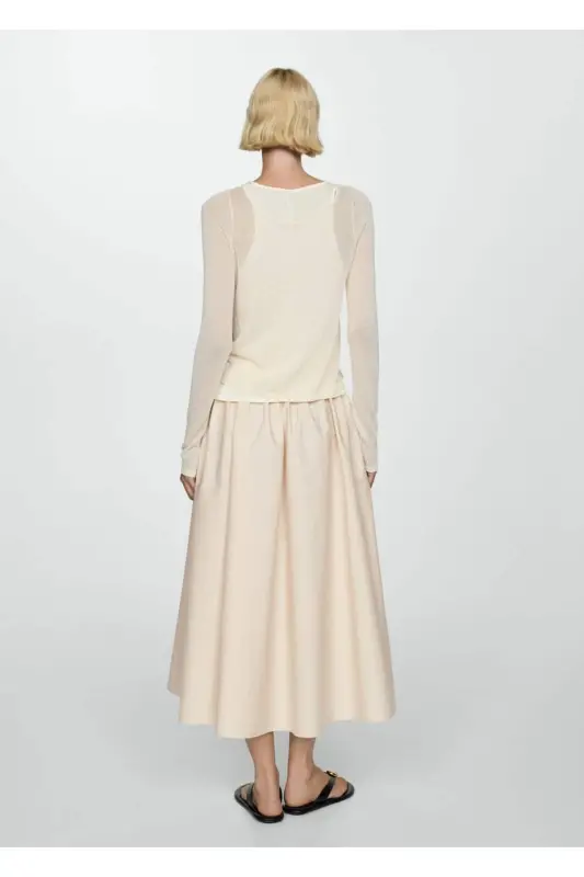 Large Pleated Midi Skirt-Beige - 4