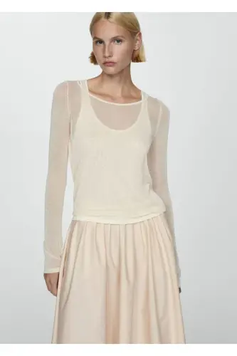 Large Pleated Midi Skirt-Beige - 5
