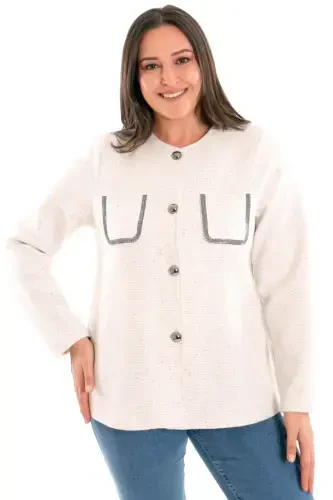 Large Pocket Stone Printed Ecru Jacket - 1