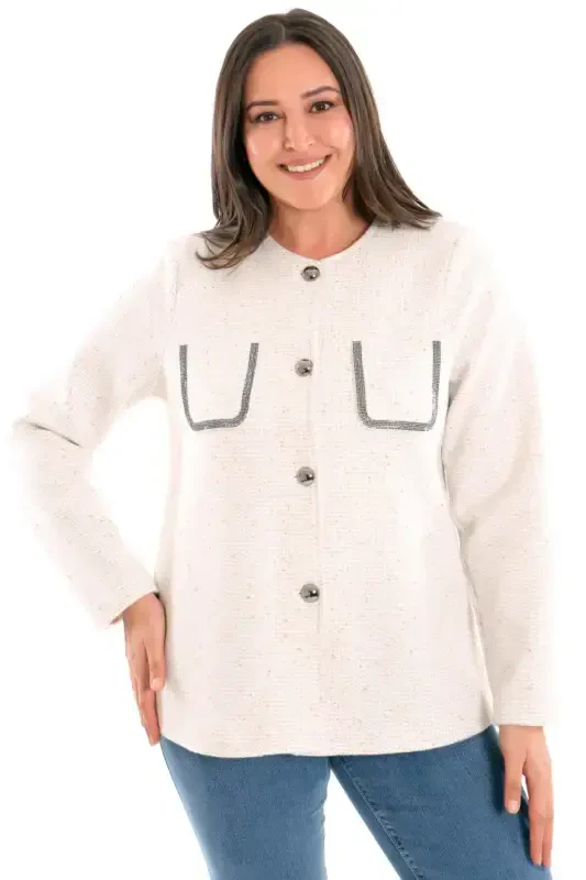 Large Pocket Stone Printed Ecru Jacket - 1