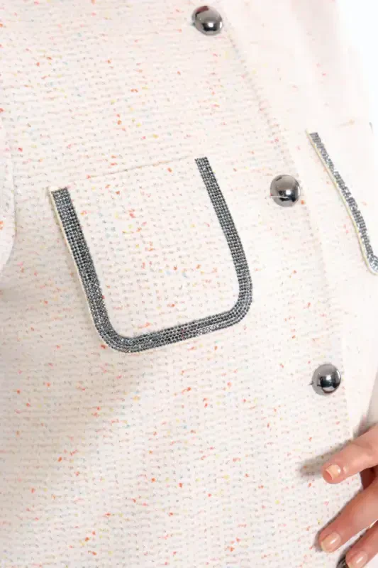 Large Pocket Stone Printed Ecru Jacket - 4